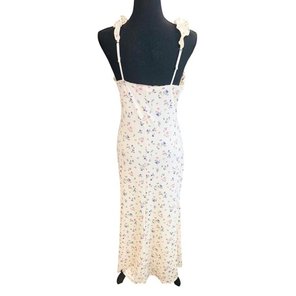 NWT Baby doll Y2K Lace Cream Floral Maxi Dress Tie Boho Chic Ruffle Forever 21 - Picture 4 of 13